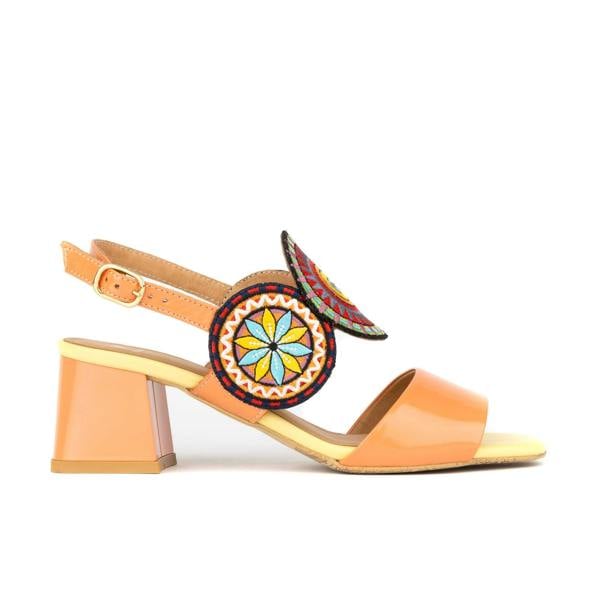 Embassy London Vibe - Coral Multi - Women's leather heel sandal with open-toe & ankle strap