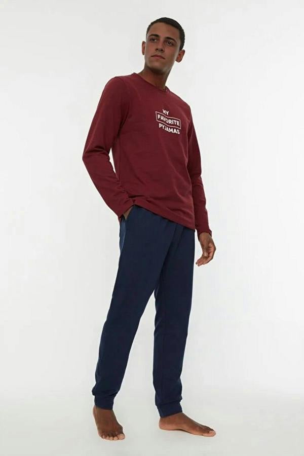 WOVCOR 2-Piece Regular Slogan Printed Knit Pajama Set