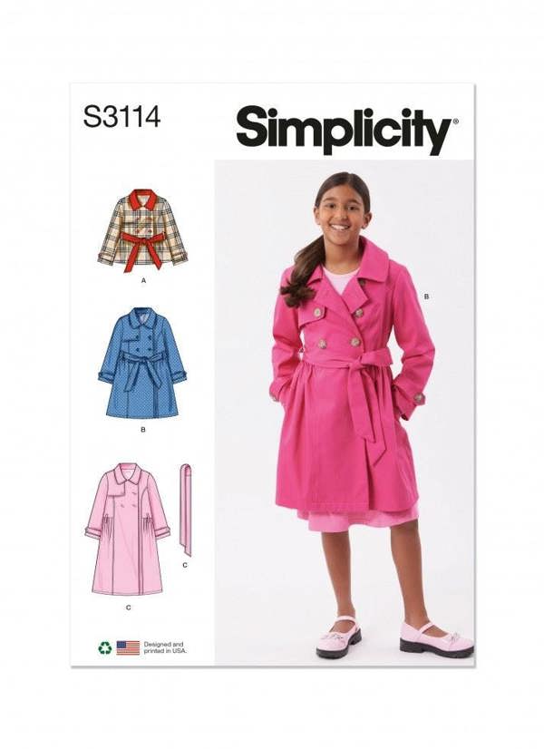 Simplicity Sewing Pattern 3114, Coats for Kids, Teenagers, A (7-8-10-12-14) - Intermediate