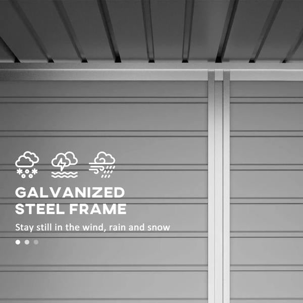 Grey galvanized steel shed wall panel with reinforced frame trim