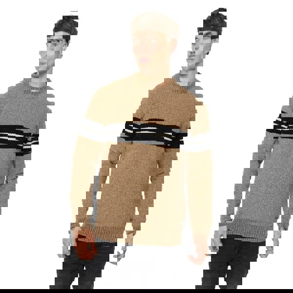 Crosshatch Mens Roundall Chenille Knitted Jumper - Taupe