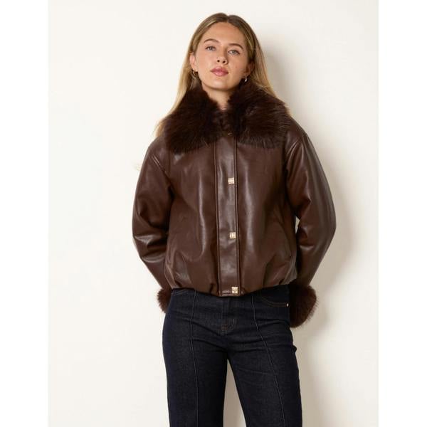 Blue Vanilla Faux Fur Collar & Cuff Cropped Jacket