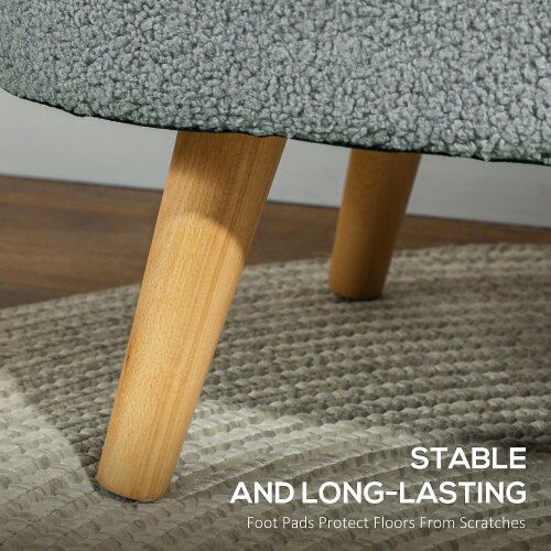 Wyld Haus Mael Boucle Light Grey Storage Ottoman Teddy Fleece Natural Wooden Legs