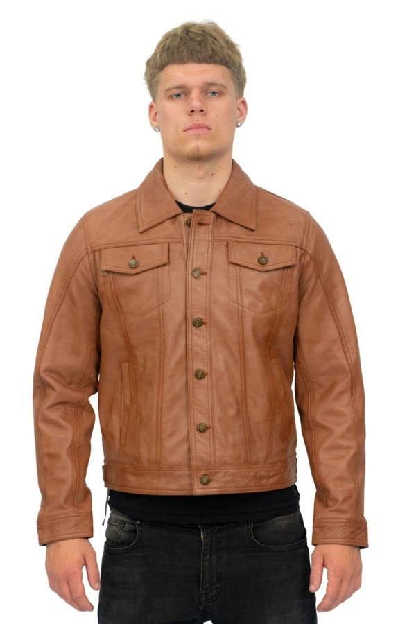 Infinity Leather Men’s Retro Leather Trucker Jacket-Constantine