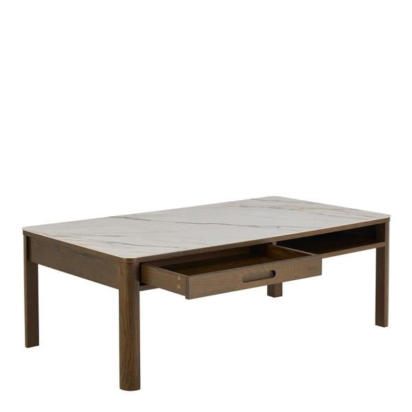 Wyld Haus Cork Rectangular Cream Ceramic Coffee Table with Oak Veneer Base