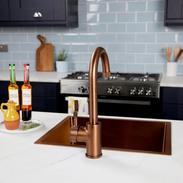 Flode kraft Solo | Industrial Style Single Lever 3 in 1 Instant Boiling Tap | Brushed Copper Finish