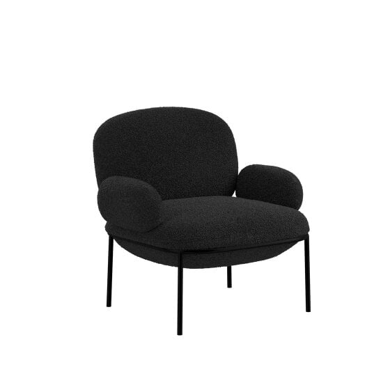 Wyld Haus Tritta Curved Black Sherpa Boucle Accent Chair Black Metal Legs