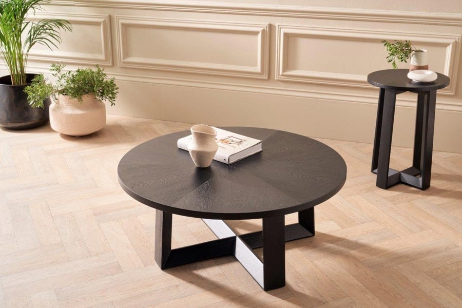 Cadiz Small Round Coffee Table with Natural Black Oak Top & Base by Gillmore British Design © GillmoreSPACE Limited