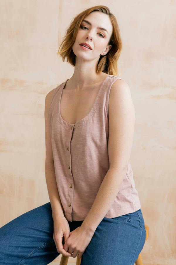 Lily & Me Pier Organic Cotton Jersey Button Vest Soft Pink