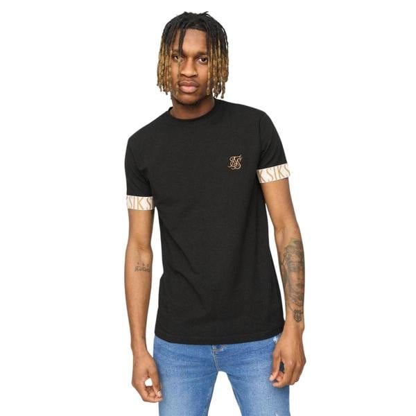 SikSilk Mens Tech Logo Branded Sleeve T-Shirt - Black - 