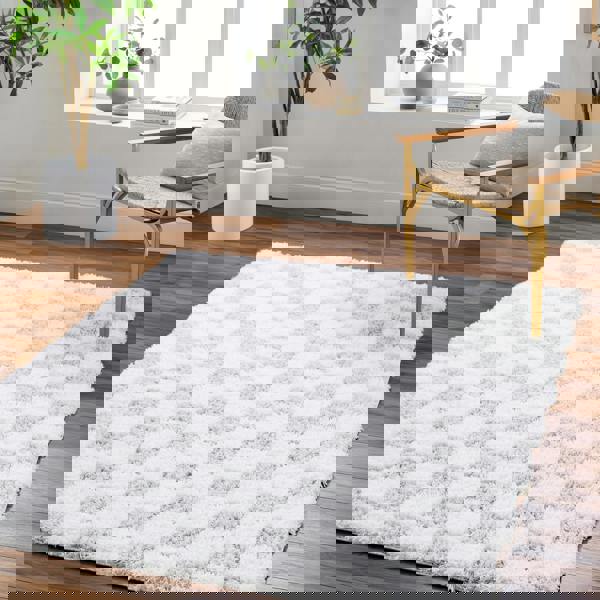 Livabliss Urban Shag-Modern Ivory Grey Checkered Soft Plush Pile Rug