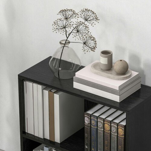 Wyld Haus Rokepa Wood Black Low 2 Tier Bookcase With Adjustable Shelves