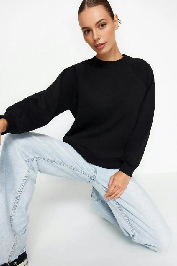 WOVCOR Basic Raglan Sleeve Crew Neck Knit Sweatshirt