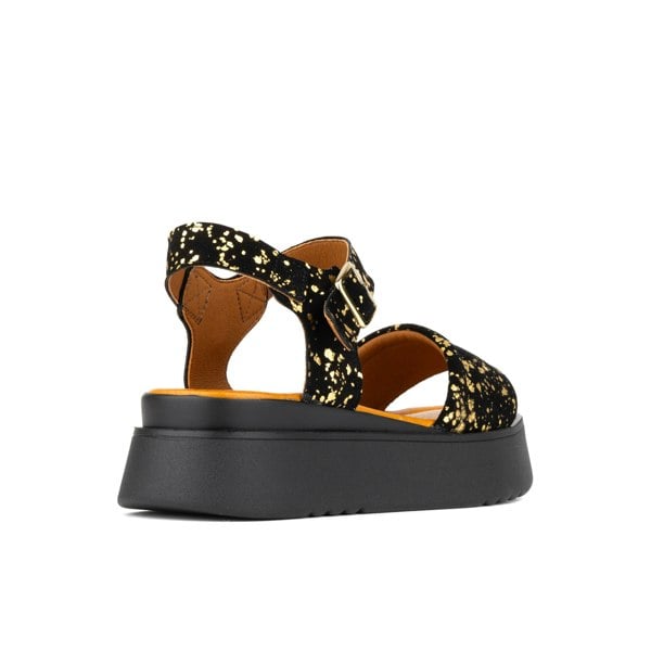 Embassy London Amalfi - Black Gold Drops - Women's 1.3 inch flatform strappy leather chunky sandal
