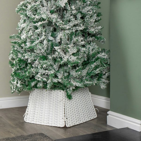 Samuel Alexander 47cm x 46cm Samuel Alexander Foldable Faux Rattan Christmas Tree Skirt in White