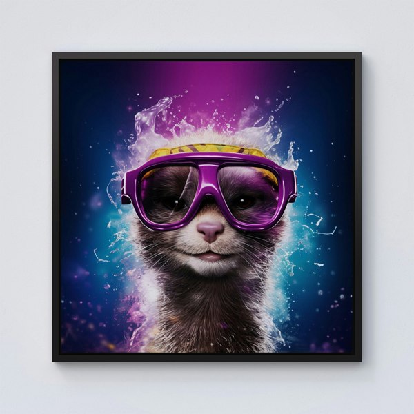 Warren Reed Splash Art Ferret Purple Framed Canvas