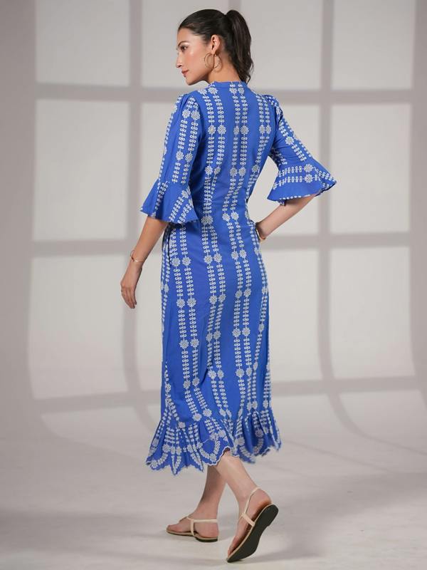 Rose & Nancy Cat Blue Cotton Broderie Midi Dress