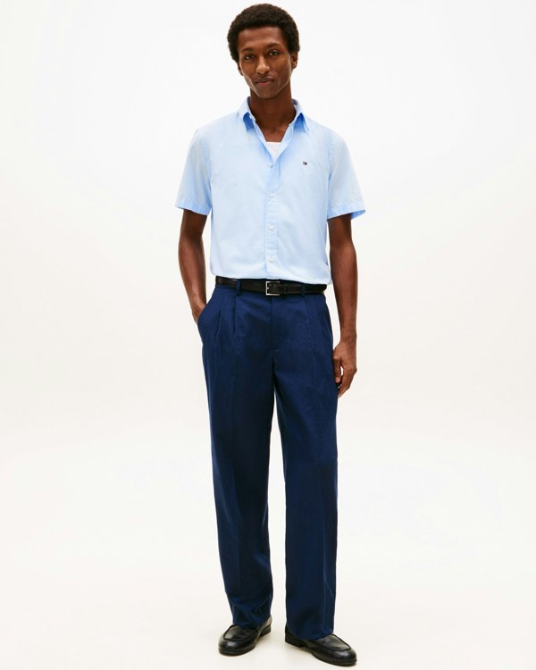 Tommy Hilfiger Core Flex Poplin Solid Mens Short Sleeve Shirt - Sweet Blue