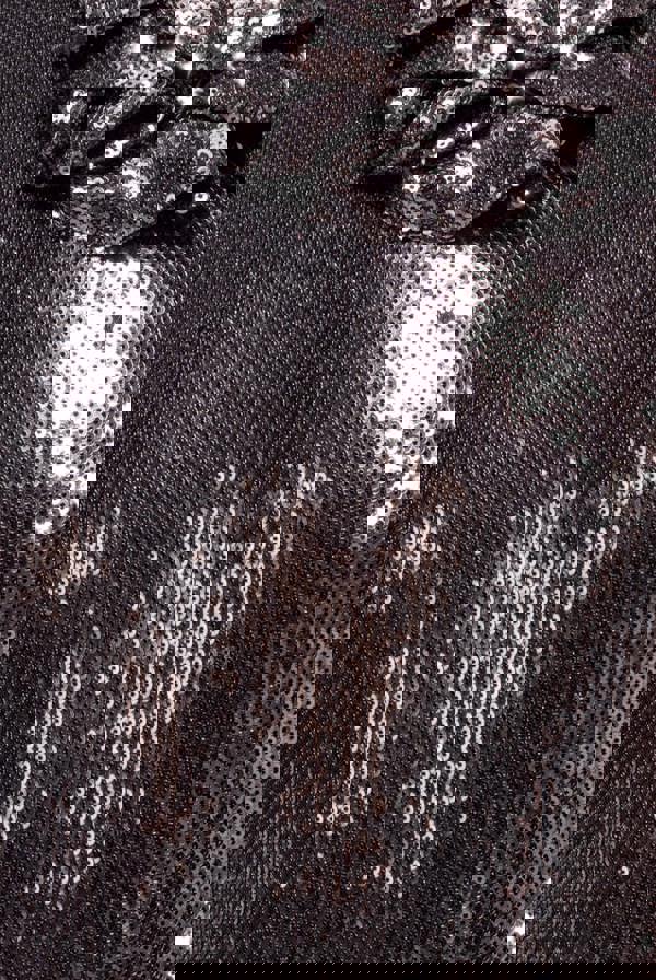 Liquid Sequin Halterneck Maxi With Corsage - Silver DR4104