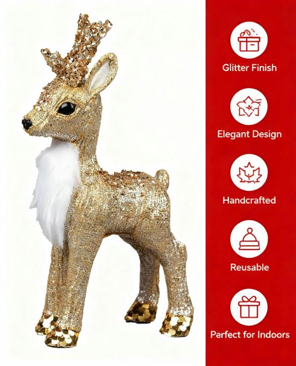 22cm Gold Reindeer Christmas Figurine for Festive Home Display and Seasonal Decorating image 8