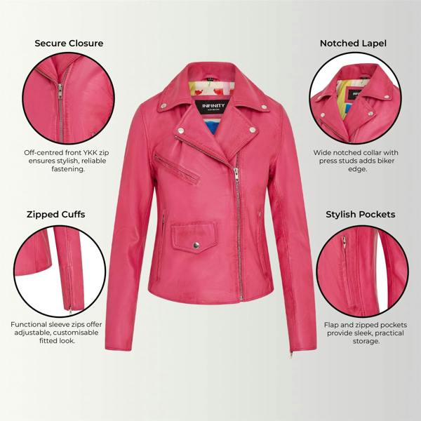 Infinity Leather Women's Classic Brando Biker Leather Jacket - Broome