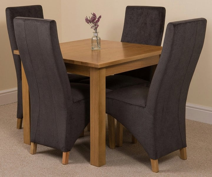 That's Furniture Oslo 90 x 90cm Small Square Oak Dining Set with Lola Fabric Chairs