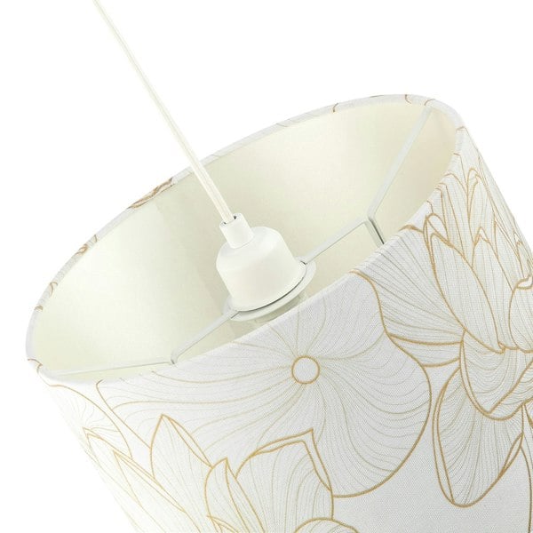 Designer Cream Linen Fabric 12 Inch Lampshade with Large Shiny Gold Foil Flowers Image 5