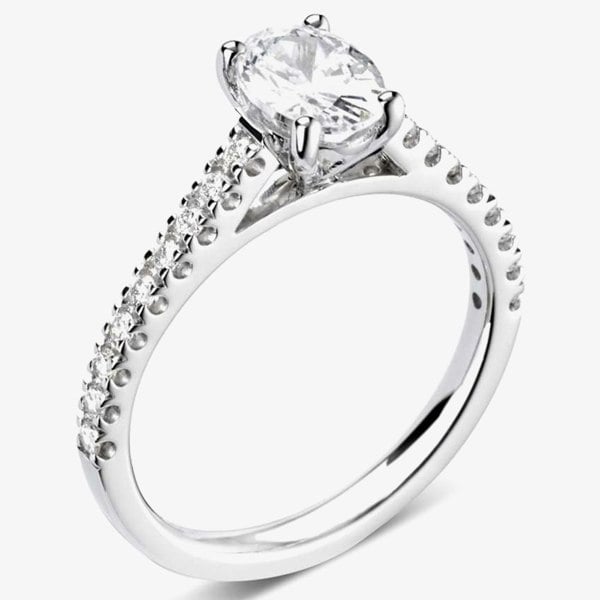 1888 Collection Platinum Oval Cut 0.70ct Diamond Solitaire Shoulder Set Ring RI-2250