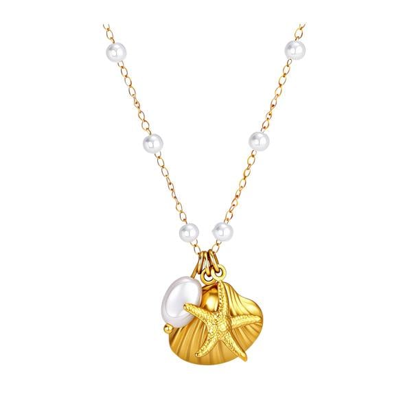 Isla Necklace - 18K Gold Plated Stainless Steel Pearl & Seashell Charm Necklace