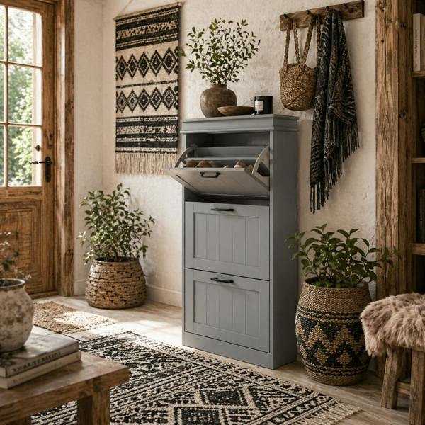 Wyld Haus Keliba Kaha Wooden Grey Minimal 3 Drawer Shoe Cabinet