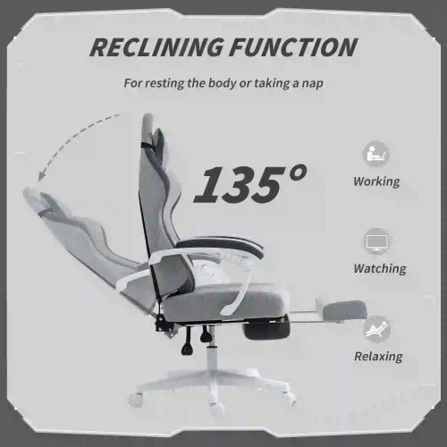 Bobobiy Ergonomic High Back Gaming Chair for Adults, Adjustable Height and 360° Swivel Seat or Gaming, Grey
