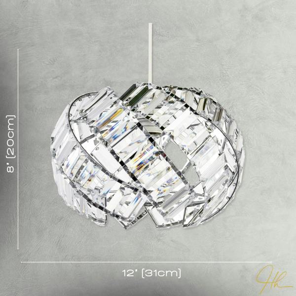 Modern Chrome Pendant Lamp Shade with Curved Strips and Acrylic Prisms Image 7