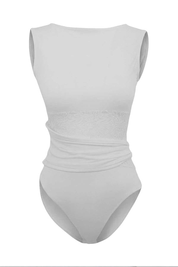 WOVCOR Lace Detail Transparent Knitted Bodysuit