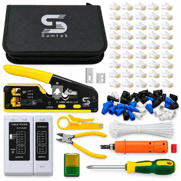ATEK RJ45 Network Cable Crimping Tool Kit with Tester Connectors & Carry Case