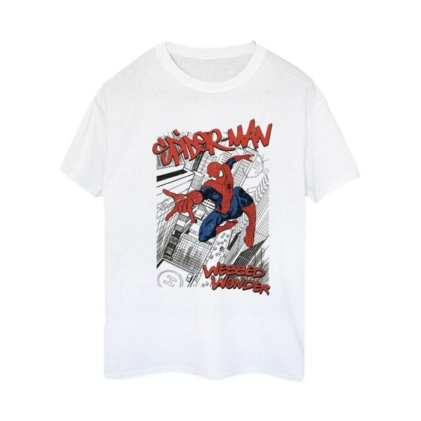 Marvel Women's Spider-Man Sketch City Cotton Boyfriend T-Shirt - White