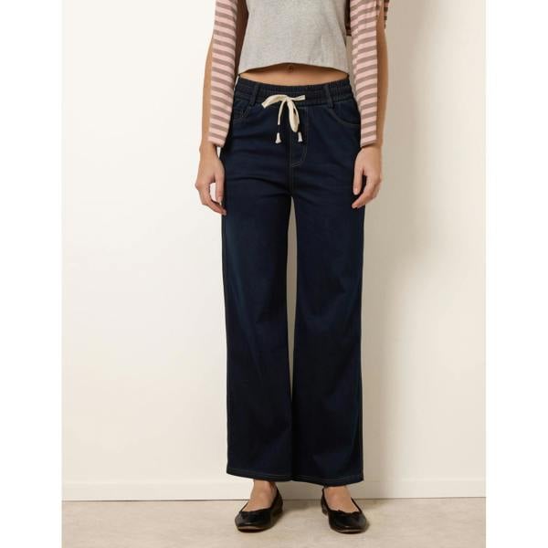 Blue Vanilla Herringbone Tie Up Stretch Trousers