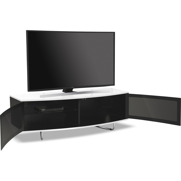 Centurion Supports Caru Gloss Black and Gloss White Beam-Thru Remote Friendly Super-Contemporary "D" Shape Design 32"-65" LED/OLED/LCD TV Cabinet