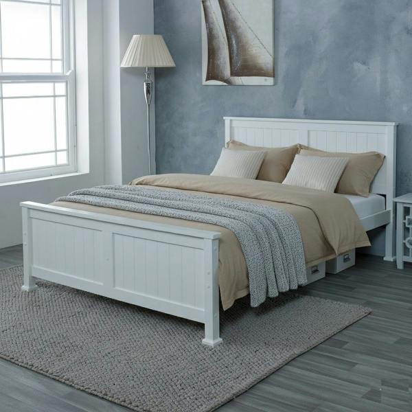 Mission TM Madrid Solid Pine Bed Frame, Panelled Headboard, White, 4 Sizes