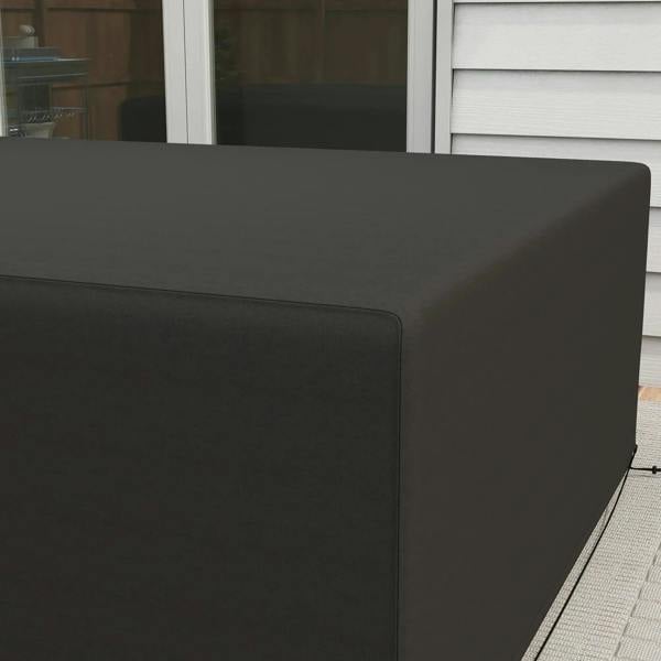 Black outdoor sofa cover with smooth side panel and elastic tie points