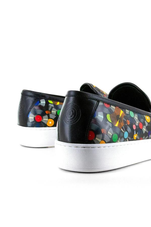 VINYL DISC PRINTED SLIP ON LEATHER SNEAKERS - Premium Men's Patterned Shirt by Claudio Lugli | Bold Design, Tailored Fit, Best Printed Shirts