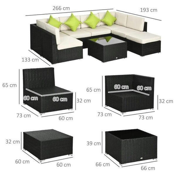 8 Pieces PE Rattan Corner Sofa Set, Patio Wicker Sofa Seater with Cushion, Washable Cushion Cover & Tempered Glass Table, Khaki