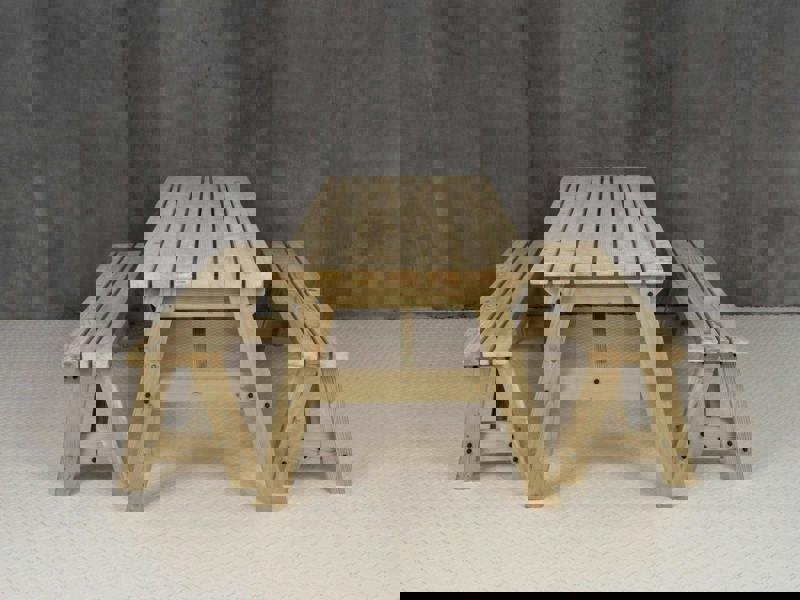 Victoria Space-Saving Picnic Table and Benches Set – Wooden Outdoor Dining Set for Gardens and Patios