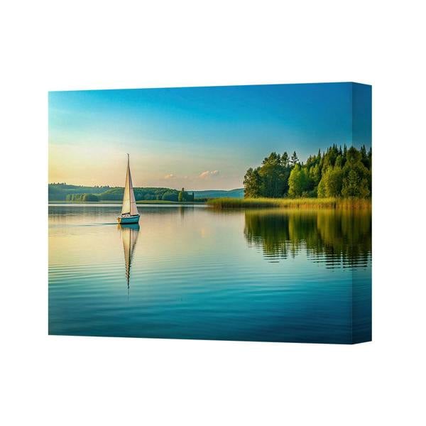 Benjamin Tate Design Sailboat On Calm Lake Canvas Wall Art Landscape Print