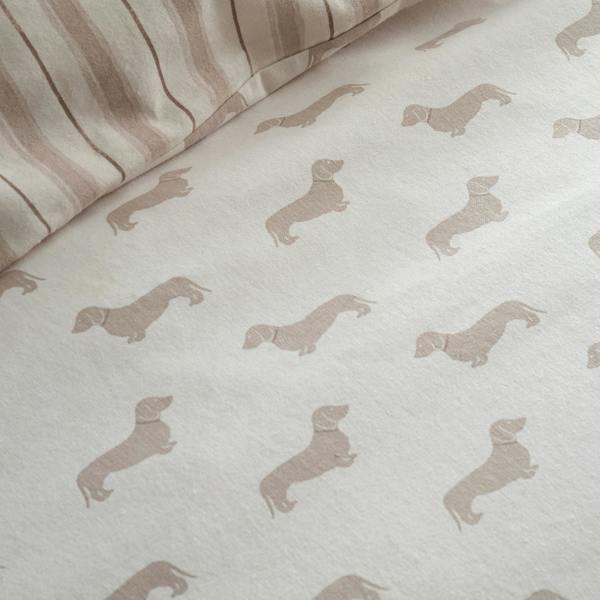 Emily Bond Brushed Cotton Peggy Dachshund Reversible Duvet Cover Set Cream