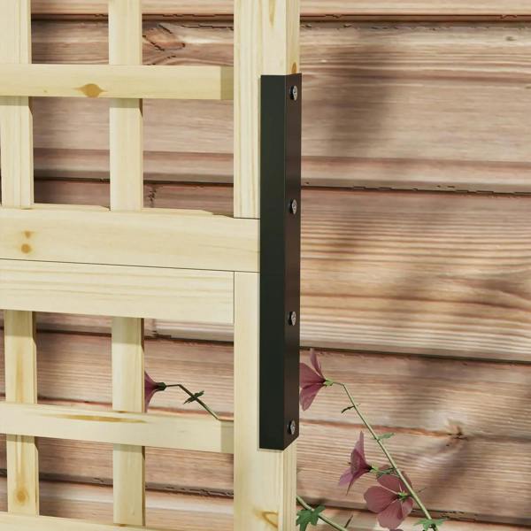 Close-up of natural wood trellis support beam and plant vines growing upward