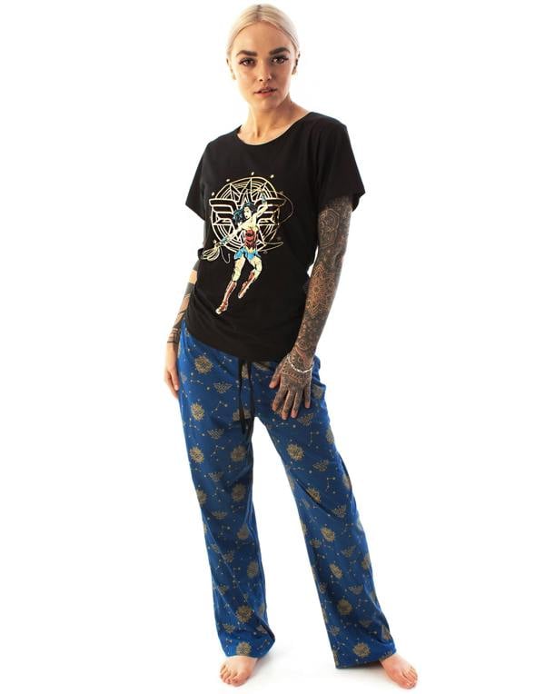 DC Comics Womens Black Wonder Woman Short Sleeve Long Leg Pyjama Set