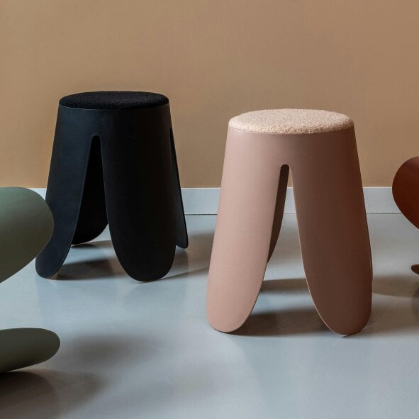 Love Frankie Padded Boucle Stool in Jet Black
