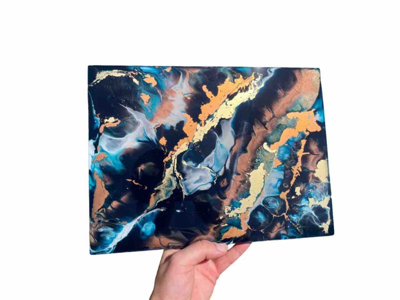 Kate Chesters Art Blue Gold Bronze Resin Art Placemats and Coasters Set - Heat Tolerant