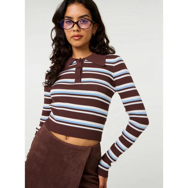 Pink Vanilla Stripe Long Sleeve Collar Jumper