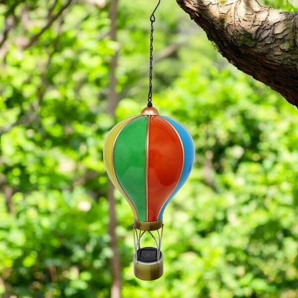 EDH Door Hardware Large Rainbow Solar Hot Air Balloon – Outdoor Hanging LED Light for Garden, Patio & Porch Décor (55cm x 20cm x 20cm)